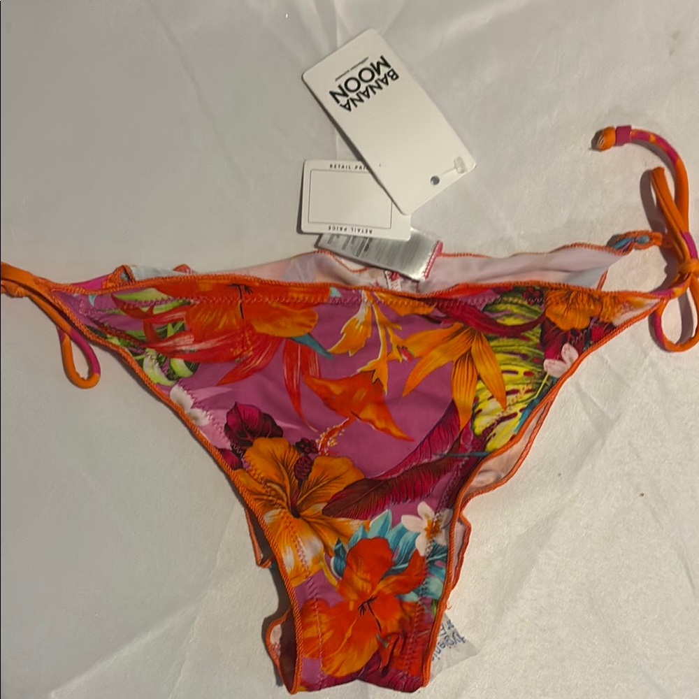 New Banana moon Swimwear Floral String Rouched Bikini Bottom Luma Sunrise NWT